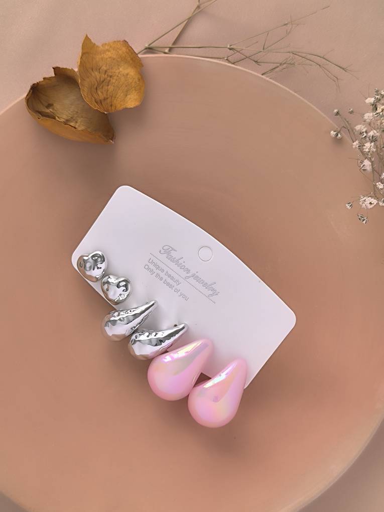 پک گوشوارههای فانتزی اشکی و آینهای استیل – قابل خرید تکی و پکی