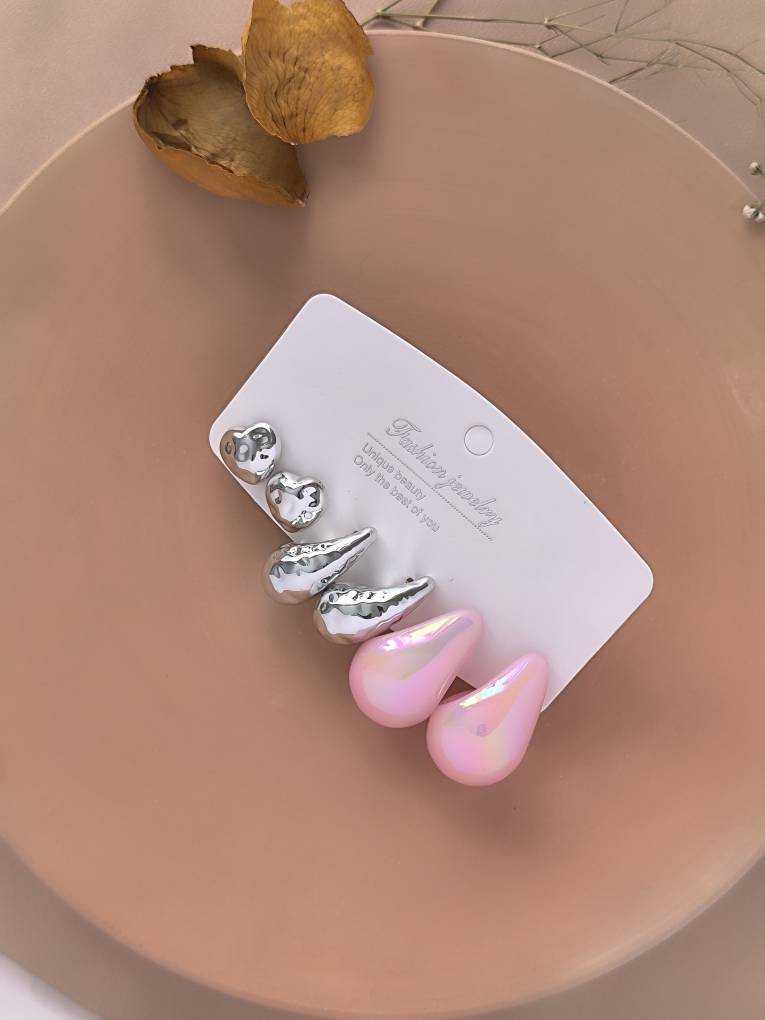 پک گوشوارههای فانتزی اشکی و آینهای استیل – قابل خرید تکی و پکی