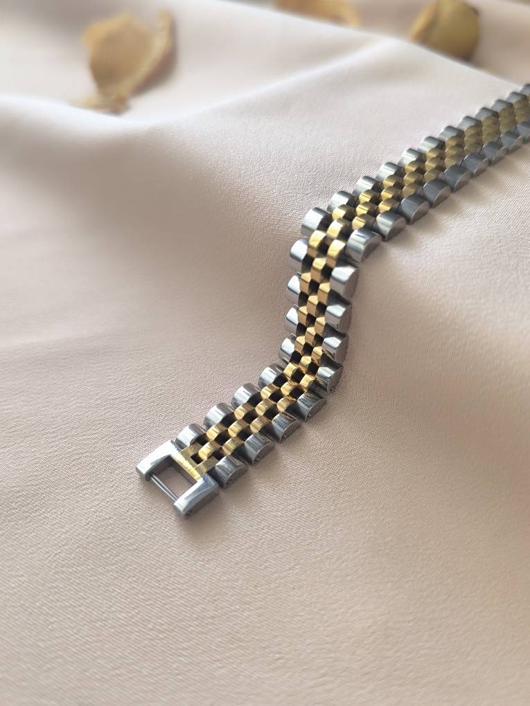 عکس و قیمت دستبند مردانه رولکس دو رنگ طلایی و نقره ای استیل