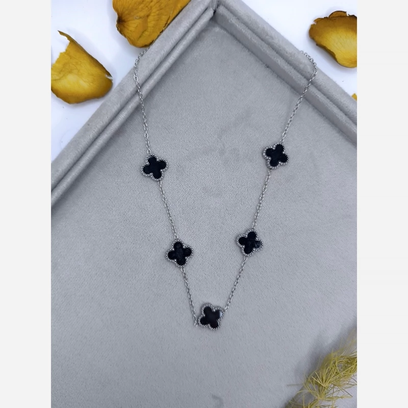 عکس و قیمت گردنبند ونکلیف مشکی نقره ای جنس استیل