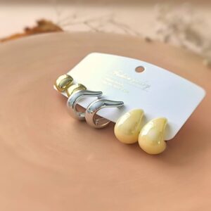 پک گوشواره‌های اشکی کرم و آینه‌ای استیل – امکان خرید تکی و پکی